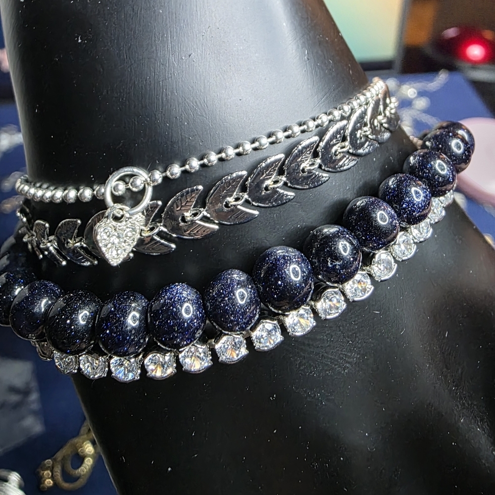 4 Pc Sparkling Rhinestone Beaded Charm Bracelet Set Adjustable 606 - Picture 1 of 4